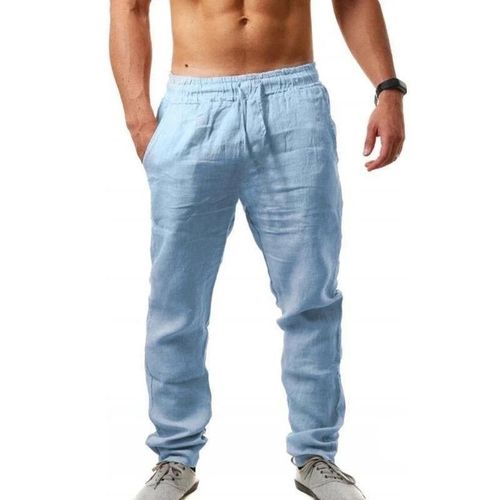 2022 Pantalon En Coton Lin Homme Automne Respirant Solide Document Lin Fjfitness Streetwear S-3xl Course Gym