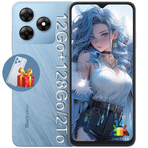 Blackview WAVE 8 Téléphone Portable 6.56" 12Go+128Go/2 To 13MP+8MP 5000mAh Smartphone 4G Android 14 Dual SIM - Bleu
