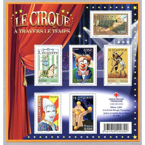 France 2008, Très Beau Bloc Feuillet Yvert 121, 6 Timbres Neufs** Luxe Yvert 4216 À 4221, Le Cirque À Travers Les Âges, Surtaxe Au Profit De La Croix Rouge.
