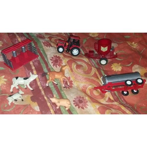 Tracteur Rouge Friction Avec 2 Remorque 4 Animaux Tracteur Fut À Lait Distributeur De Grains