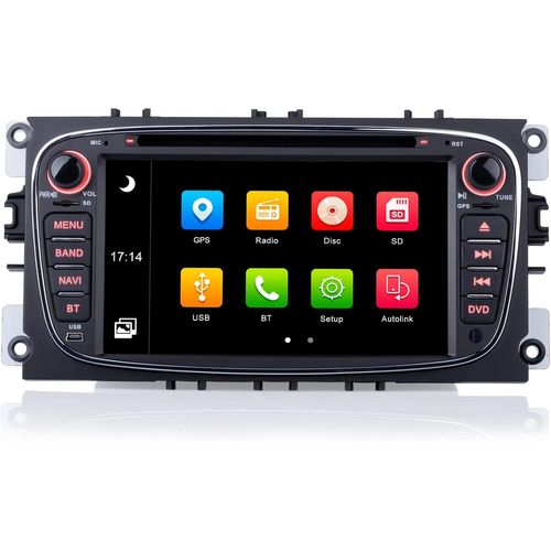 Autolink Autoradio 7 Pouces 2 Din pour Ford Mondeo, Focus, S-Max. Radio FM, Radio Bluetooth, DVD CD Radio, GPS, USB, Carte SD, contrôle au Volant, caméra arrière, 7 LED Couleur de lumière