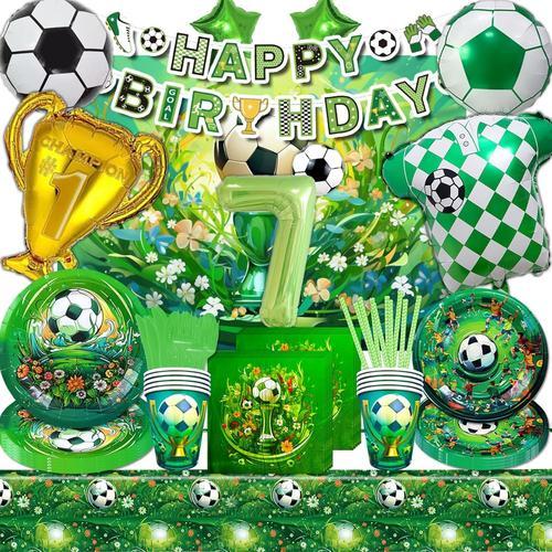 101 Pièces Kit Anniversaire Football 7 Ans,Assiette Jetable,Deco Anniversaire Garcon Vert,7 Ans Ballon Anniversaire Foot,Fond, Bannière,Nappe,Assiette,Tasse,Serviett(7 Ans Deco Foot)