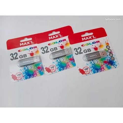 CLE USB 2.0 32 GB COLOR MAX'L PACK DE 3
