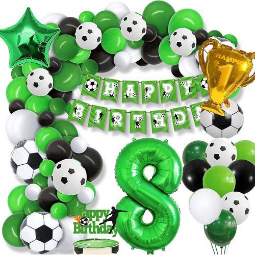 Décorations D'anniversaire De 8e Anniversaire De Football, 79 Pièces Vert Pour Arche De Ballons D'anniversaire Avec Ballon De Football En Aluminium Pour 8e Garçons, Enfants, Fans De Football,