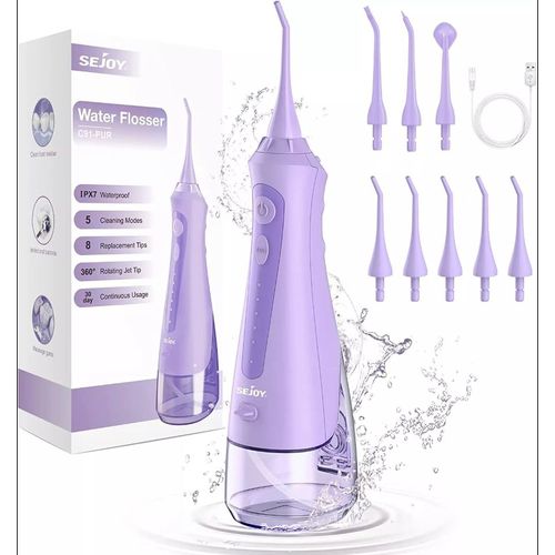 Sejoy-Irrigateur Buccal Dentaire,Fil Dentaire,Cure-Dents,Machine À Laver La Bouche,8 Buses,5 Modes,Usb Aste,Précieux- Violet[E204]