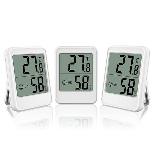 Hygromètre Intérieur Hygromètre Digital Intérieur Mini Thermomètre Moniteur d'Humidité pour Intérieur, Baby Room, Entrepôts, Serres, etc Climate Control(Blanc 3 sets)