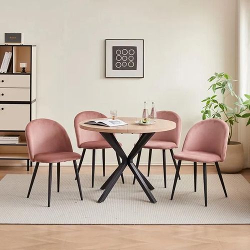 Lot De 4 Chaise De Salle À Manger En Velours Chaise De Salon Coussins Doux En Velours Assise(Rose)