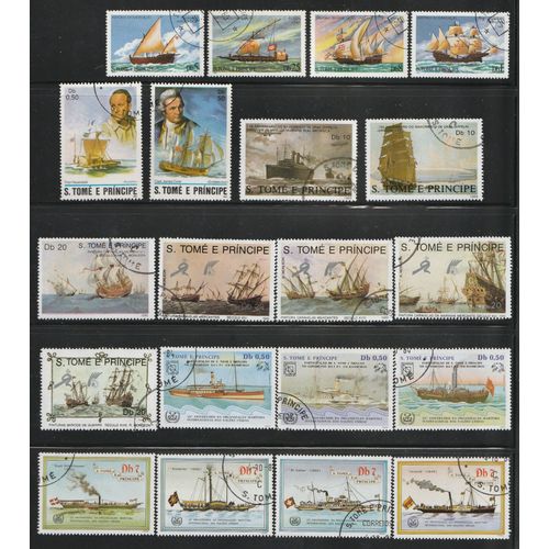 Lot De 20 Timbres Sao Tomé E Principe Oblitérés, Thème: Bateaux