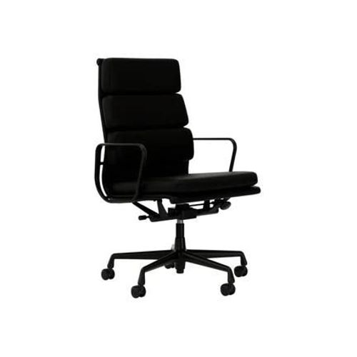 Vitra - Chaise En Aluminium - Soft Pad - Ea 219 - Cuir Premium F/Plano - Nero/Nero - Roulettes Pour Tapis De Sol - Noir Profond - Noir