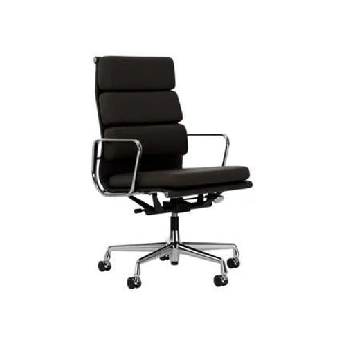 Vitra - Chaise En Aluminium - Soft Pad - Ea 219 - Poli - Cuir Premium F/Plano - Chocolat/Marron - Roulettes Pour Sols Durs - Gris