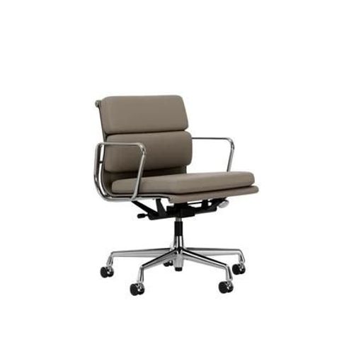 Vitra - Chaise En Aluminium - Soft Pad - Ea 217 - Poli - Cuir Premium F/Plano - Sable/Café - Roulettes Pour Tapis De Sol - Beige