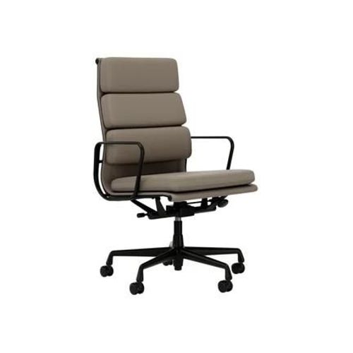 Vitra - Chaise En Aluminium - Soft Pad - Ea 219 - Cuir Premium F/Plano - Sable/Café - Roulettes Pour Tapis De Sol - Noir Profond - Beige