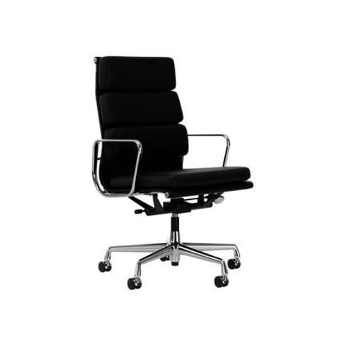 Vitra - Chaise En Aluminium - Soft Pad - Ea 219 - Cuir Premium F/Plano - Nero/Nero - Roulettes Pour Tapis De Sol - Poli - Noir