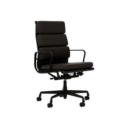 Vitra - Chaise En Aluminium - Soft Pad - Ea 219 - Noir Profond - Cuir Premium F/Plano - Chocolat/Marron - Roulettes Pour Sols Durs - Gris
