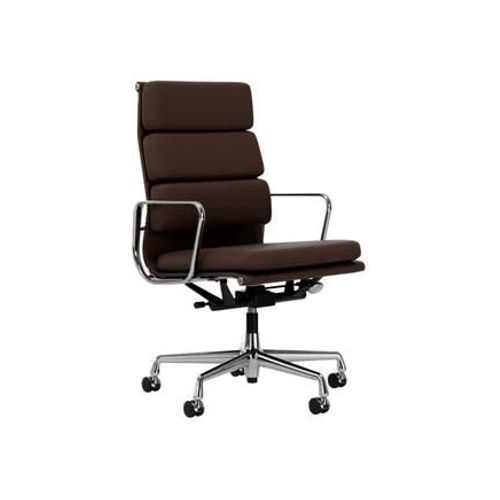 Vitra - Chaise En Aluminium - Soft Pad - Ea 219 - Cuir Premium F/Plano - Châtaigne/Marron - Roulettes Pour Sols Durs - Chromé - Marron
