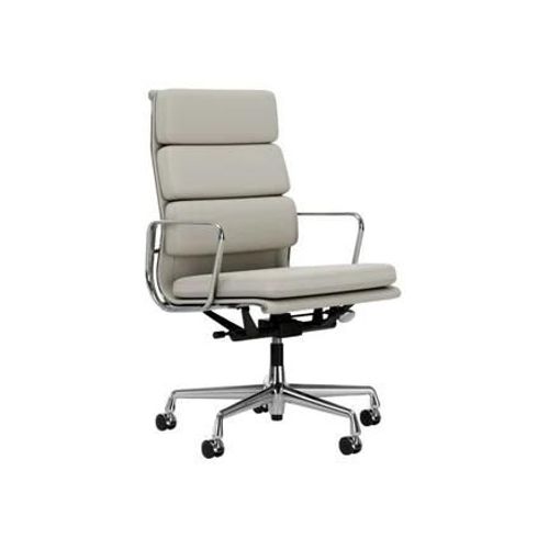 Vitra - Chaise En Aluminium - Soft Pad - Ea 219 - Cuir Premium F/Plano - Snow/Blanc - Roulettes Pour Sols Durs - Poli - Blanc