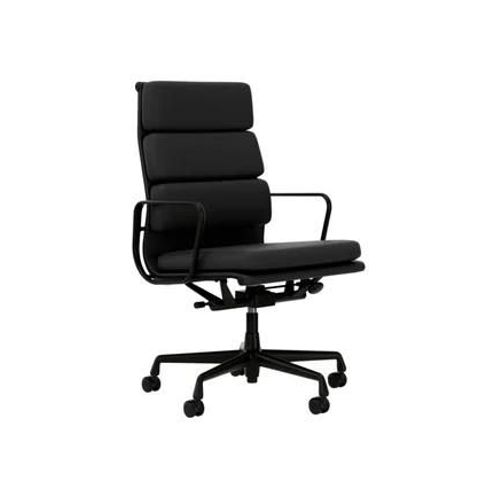 Vitra - Chaise En Aluminium - Soft Pad - Ea 219 - Cuir Premium F/Plano - Asphalte/Gris Foncé - Roulettes Pour Sols Durs - Noir Profond - Gris