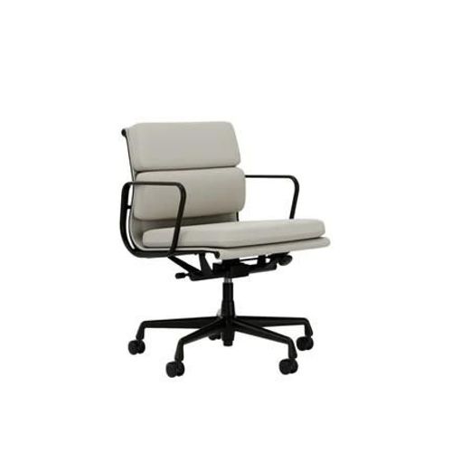 Vitra - Chaise En Aluminium - Soft Pad - Ea 217 - Noir Profond - Cuir Premium F/Plano - Snow/Blanc - Roulettes Pour Tapis De Sol - Blanc
