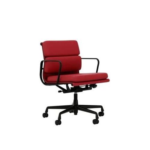 Vitra - Chaise En Aluminium - Soft Pad - Ea 217 - Noir Profond - Cuir Premium F/Plano - Red Stone/Cognac Rouge - Roulettes Pour Tapis De Sol - Rouge