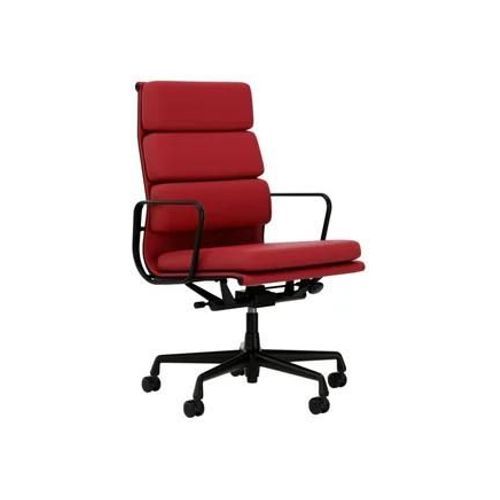 Vitra - Chaise En Aluminium - Soft Pad - Ea 219 - Noir Profond - Cuir Premium F/Plano - Red Stone/Cognac Rouge - Roulettes Pour Tapis De Sol - Rouge