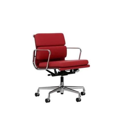 Vitra - Chaise En Aluminium - Soft Pad - Ea 217 - Chromé - Cuir Premium F/Plano - Red Stone/Cognac Rouge - Roulettes Pour Sols Durs - Rouge