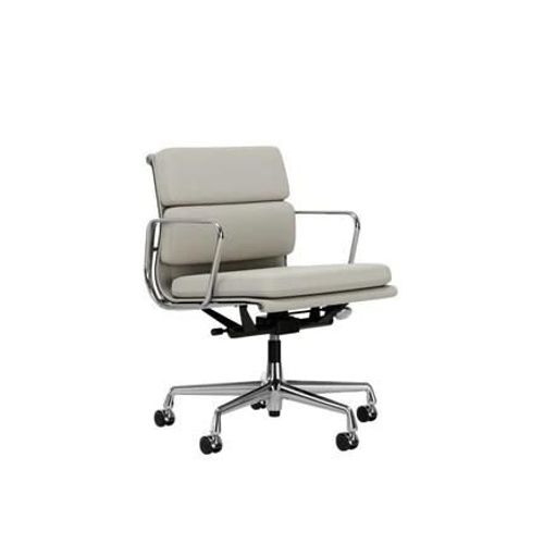 Vitra - Chaise En Aluminium - Soft Pad - Ea 217 - Chromé - Cuir Premium F/Plano - Snow/Blanc - Roulettes Pour Sols Durs - Blanc