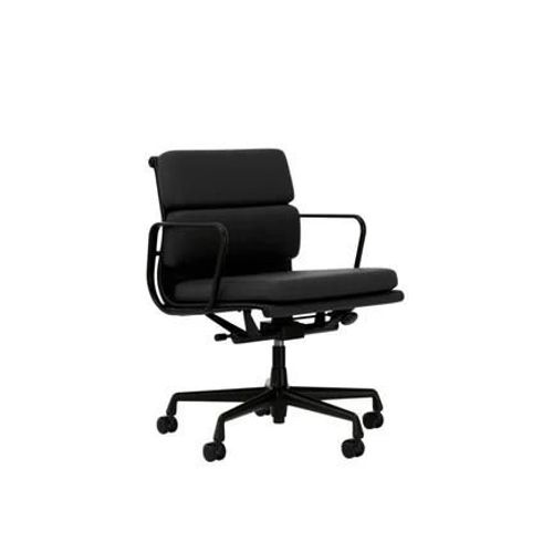 Vitra - Chaise En Aluminium - Soft Pad - Ea 217 - Noir Profond - Cuir Premium F/Plano - Asphalte/Gris Foncé - Roulettes Pour Sols Durs - Gris