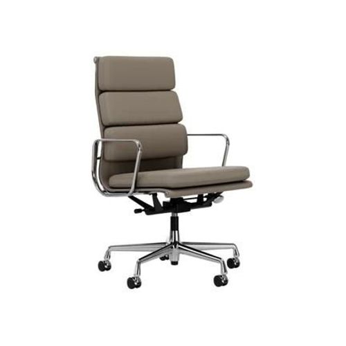 Vitra - Chaise En Aluminium - Soft Pad - Ea 219 - Chromé - Cuir Premium F/Plano - Sable/Café - Roulettes Pour Sols Durs - Beige