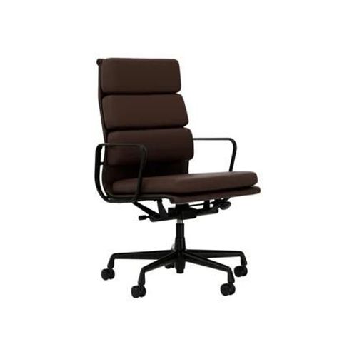 Vitra - Chaise En Aluminium - Soft Pad - Ea 219 - Cuir Premium F/Plano - Châtaigne/Marron - Roulettes Pour Sols Durs - Noir Profond - Marron