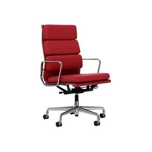 Vitra - Chaise En Aluminium - Soft Pad - Ea 219 - Cuir Premium F/Plano - Red Stone/Cognac Rouge - Roulettes Pour Sols Durs - Chromé - Rouge