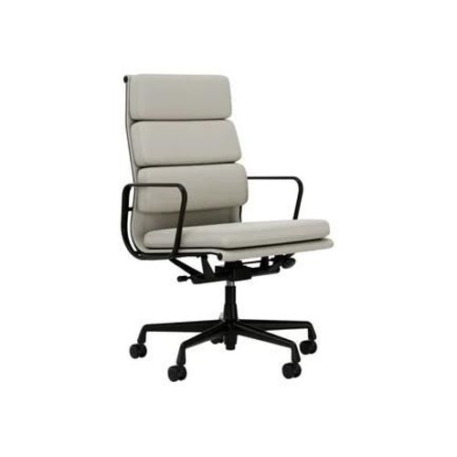 Vitra - Chaise En Aluminium - Soft Pad - Ea 219 - Cuir Premium F/Plano - Snow/Blanc - Roulettes Pour Sols Durs - Noir Profond - Blanc