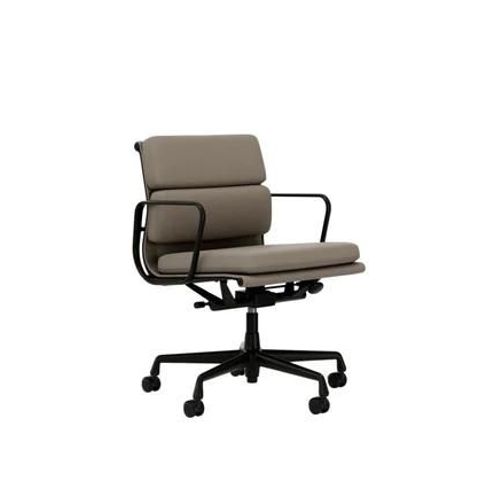 Vitra - Chaise En Aluminium - Soft Pad - Ea 217 - Noir Profond - Cuir Premium F/Plano - Sable/Café - Roulettes Pour Tapis De Sol - Beige