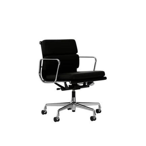 Vitra - Chaise En Aluminium - Soft Pad - Ea 217 - Poli - Cuir Premium F/Plano - Nero/Nero - Roulettes Pour Sols Durs - Noir