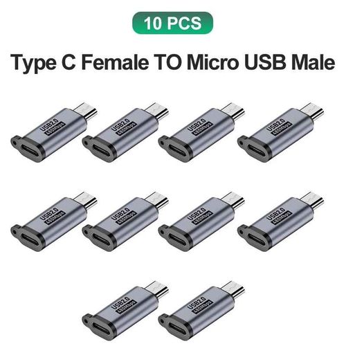 Adaptateur USB Type C vers Micro USB mâle vers USB C 600 Abrters,Xiaomi,Samsung,chargeur,câble de données- 10x C to MicroUSB