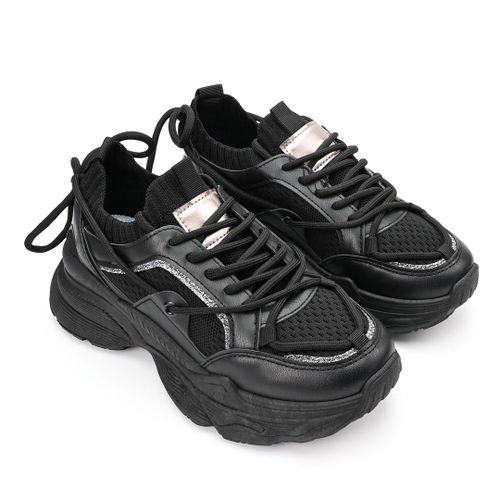 Baskets Femme En Textile Ps054 Noireu