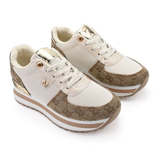 Baskets Femme, Avec Inserts En Mesh, Ps049, Beige 37 Eu
