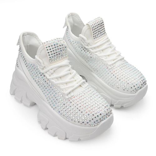 Baskets Femme, Ps050, Ornées De Pierres, Blanc 37 Eu