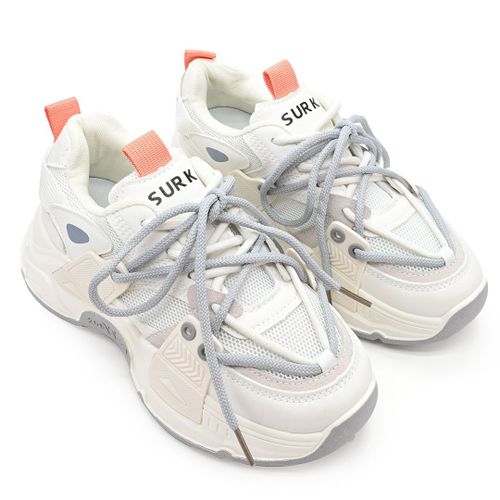 Baskets Femme Avec Inserts En Mesh Ps095 Blanc Avec Griseu