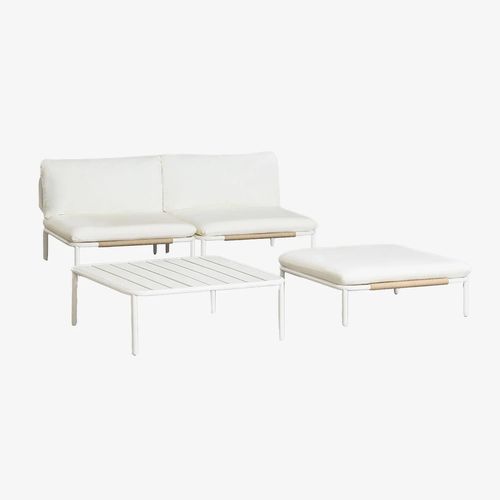 Canapé De Jardin Modulable 2 Pièces, Pouf Et Table Basse Roubly Beige Amande