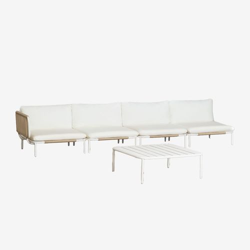 Canapé De Jardin D'angle Modulable 4 Pièces Et Table Basse Roubly Beige Amande