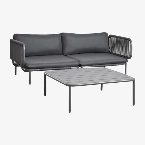 Canapé De Jardin Modulable 2 Pièces Avec 2 Fauteuils D'angle Et Table Basse Roubly Gris Graphite