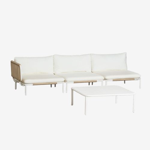 Canapé De Jardin D'angle Modulable 3 Pièces Et Table Basse Roubly Beige Amande