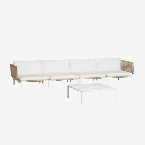 Canapé De Jardin Modulable 4 Pièces Avec 2 Fauteuils D'angle Et Table Basse Roubly Beige Amande