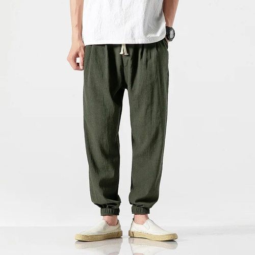 Pantalon Sarouel Style Chinois Pour Homme",Streetwear D¿¿Contract¿¿,En Coton Et Lin,Surv¿¿Tement Longueur Cheville,"S-4xl
