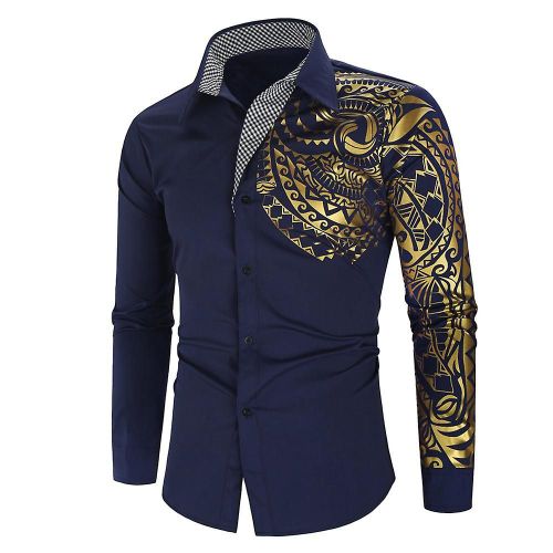 Hommes Chemise De Luxe Slim À Manches Longues Impression Casual Bouton Avant Pour Voyage D¿Automne Nouveau