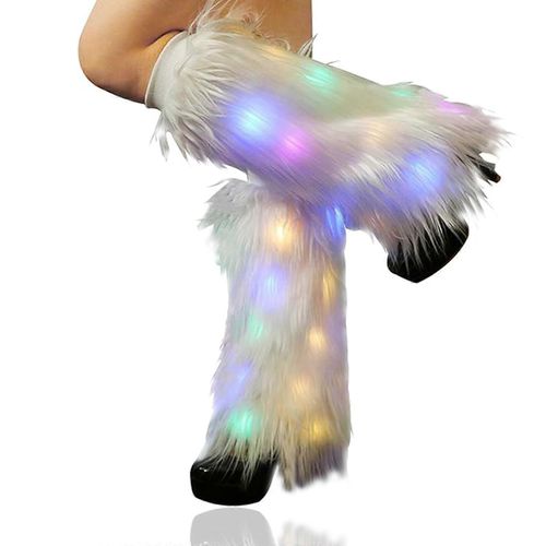 Led Light Up Jambières, Jambières En Fourrure Pour Femmes Neon Rave Led Fluffy Des Années 80 Sexy Danse Collants Leggings Pour Filles Botte Edm Costume De Noël