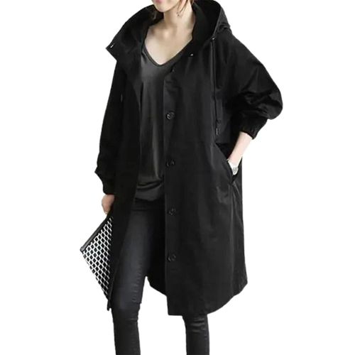 Femme Coupe-Vent Veste Casual Loose Button Pockets Hooded Windproof Waterproof Pour La Randonnée En Plein Air