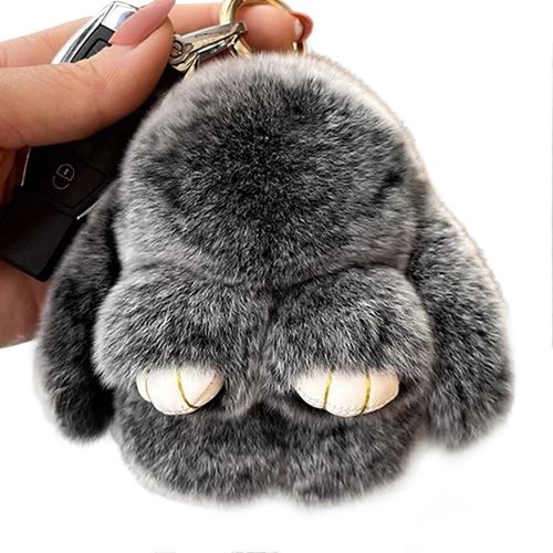 Loutre Lapin Fourrure Porte-Clés Mini Peluche Lapin Lapin Oreille Porte-Clés Pendentif Accessoire Sac À Main Breloques