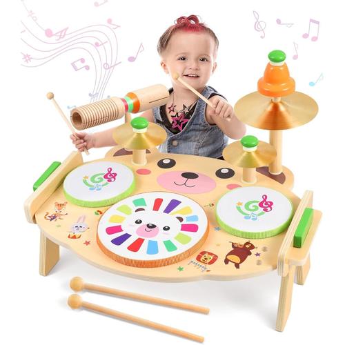 Tambour Jouet Bebe-Instrument De Musique Bebe-Batterie Enfant Jouet Enfant-Jouets Montessori Pour 3 Ans-Musique Jue Cadeau Enfant-Idée Cadeau Bébé