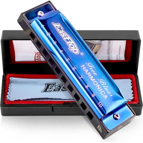 Blues Diatonic Harmonica Key Of B 10 Trous 20 Tons Harmonica Pour Adultes,Débutants,Joueurs Professionnels Et Étudiants ¿Bleu¿